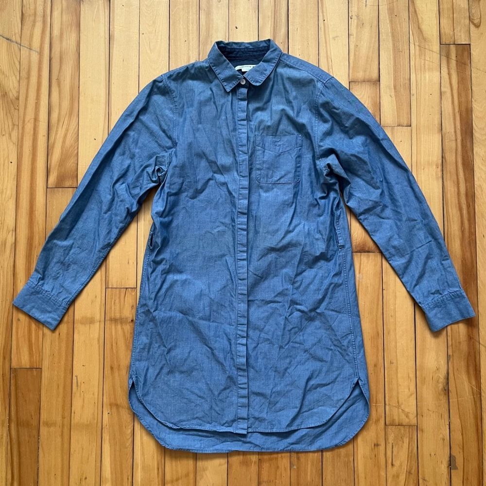 Lacoste Blue Chambray Button Down Long Sleeve Shirt Dress Size 34